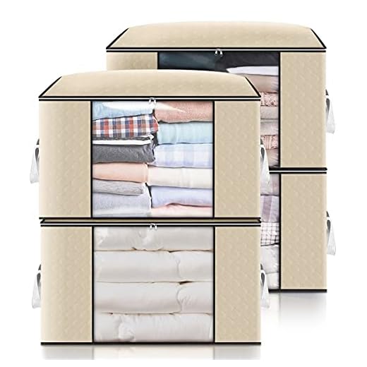 GARPROVM 4pcs Bolsa de Almacenamiento de Ropa de Grande Capacidad, Caja Almacenaje Ropa con Asa Reforzada y Cremallera Robusta para Edredones, Mantas, Bolsas de Transpirable (Blanco, 60x43x35cm)