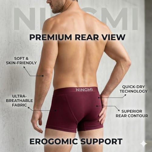 Image of NINGMI Men's Ultra-Soft Printed Trunk Briefs - Premium Imported Nylon Blend, Breathable & Moisture-Wicking Underwear, Tag-Free Comfort with 4-Way Stretch