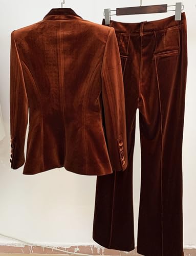 Women's Velvet Suit One Button Peak Lapel Jacket and Pants for Office Lady Dinner2