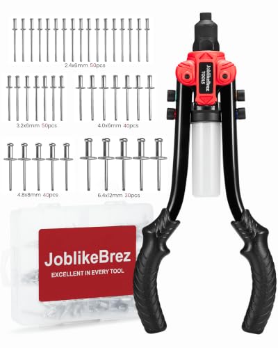 JoblikeBrez Profi Nietenzange Nietzange Set mit 210 Blindnieten (2,4–6,4 mm) | Große 33 cm Blindnietzange mit Auffangbehälter | Schwerlast-Nietzange für Auto, Metall und Heimwerkerarbeiten