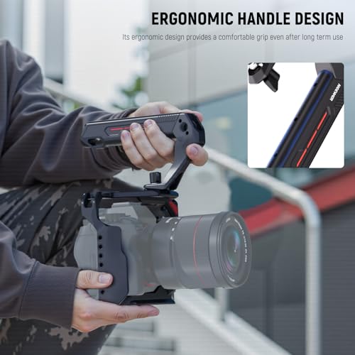 Image of NEEWER BASIC Lightweight Camera Top Handle with 3 /8 inch Locating Pin for ARRI, High Strength Cage Plastic Handle Grip w / 1 /4 inch 3 /8 inch Screw Holes & Cold Shoe Mounts for Video Light Mic, Max Load 22lb, CA142