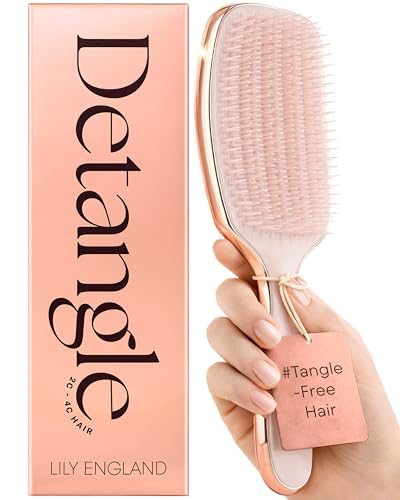 Lily England Detangling & Styling Brush - Pain-Free Brush for Curly Wet & Dry Hair With Flexible Bristles - Easy to Hold Rose Gold Brush for Women's 3c to 4c Curls