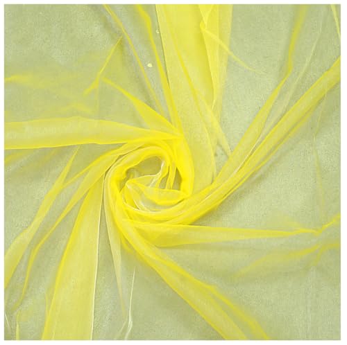 Image of MDS Pack of 5 Yard Sheer Organza Fabric for Wedding Party Home Event Banquet Decorations, Backdrop Curtain Craft Dress Sewing Fashion DIY Crystal Organza Tulle Fabric Bolt 44 inch Wide - Yellow