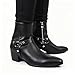 OXNEUHG Men's Leather Chunky Block Heel Dress Chelsea Boots with Buckle Strap Fashion Cap Toe Side Zipper High Heel High Top Formal Oxford Shoes Casual Business Chukka Booties (Black,8.5)