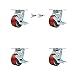 Polyurethane on Polyolefin Swivel Caster w/Main. Free Bearings Set 4 w/4" x 2" Maroon Wheels-Includes 2 Swivel with Brakes and Bolt on Swvl Locks&2 Swvl w/Brake-2400lbs Total Cpty-Service Caster Brand