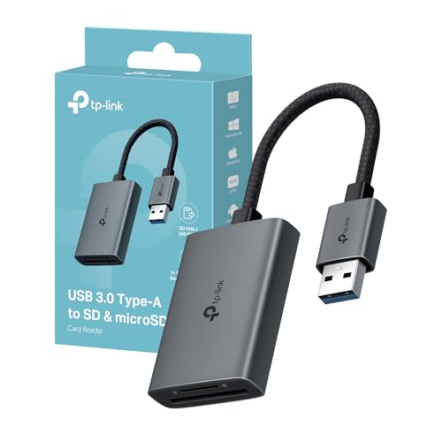 TP-Link UA430 Lettore di Schede, USB 3.0 Type-A a SD & microSD fino a 2TB, UHS-I 200 MB/s, Adattatore OTG per SD/TF/SDHC/SDXC/MicroSD/MicroSDXC, Compatabile con PC, Laptop