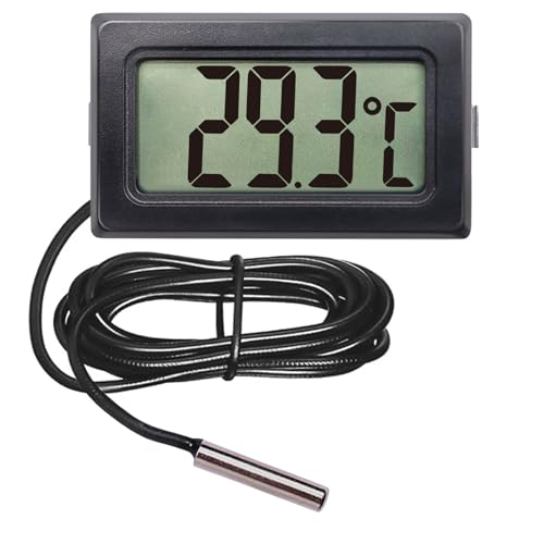 Digitales Kühlschrankthermometer Mini Digital Aquarium Thermometer Temperaturanzeige mit Wasserdichter Sonde Digital LCD Thermometer Temperaturmonitor (Schwarz)
