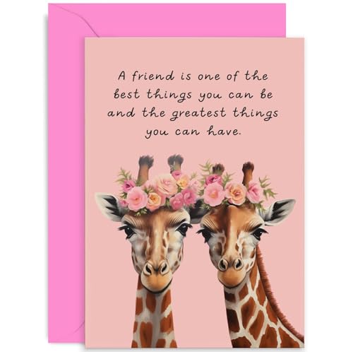 Old English Co. Cute Friendship Card for Women - Thank You Card for Bestie - Giraffe Best Friends Quote Greeting Card for Her | Blank Inside with Envelope