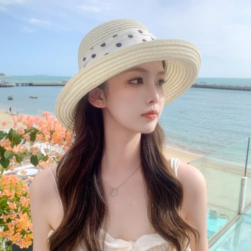 Sombrero Fedora de Paja para Mujer con Cinta y Lunares miniatura 2
