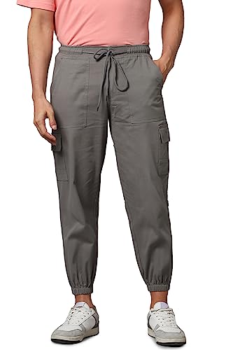 Image of Hubberholme Men's Regular Fit Cotton Trousers, Ankle Length Button Closure Elasticated Waist Cargo Joggers