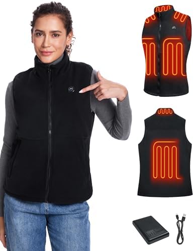 Loowoko Women's Fleece Heated Vest with Battery Pack Included, Rechargeable Heated Jacket Electric Heating Vests for Winter