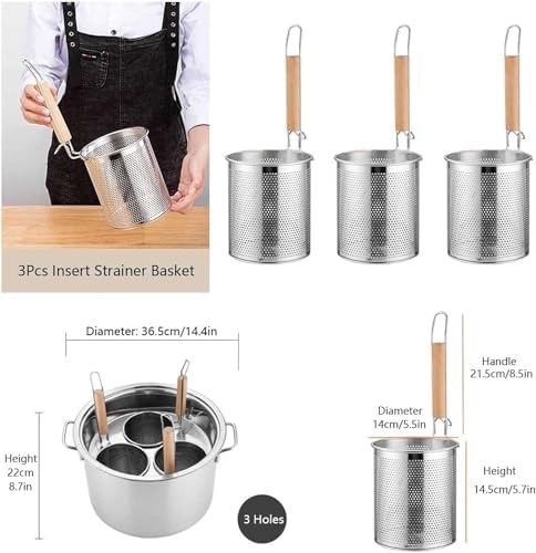 Stockpots Set, with Divider and Colander Strainer, 3/4/5 Holes Pasta Cooker Insert Set for Home Kitchen, Restaurant, Commercial Cooking Toolenergy Class A.Style 3-5 Holes