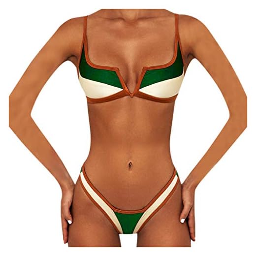 Bikini Mujer Tanga Brasileño Sexy Traje de Baño 2 Piezas String Bikinis Push Up con Relleno Griego 2025 Biquini Color Block de Verde y Blanco Top y Braguita Bañador Ropa de Playa Vacaciones