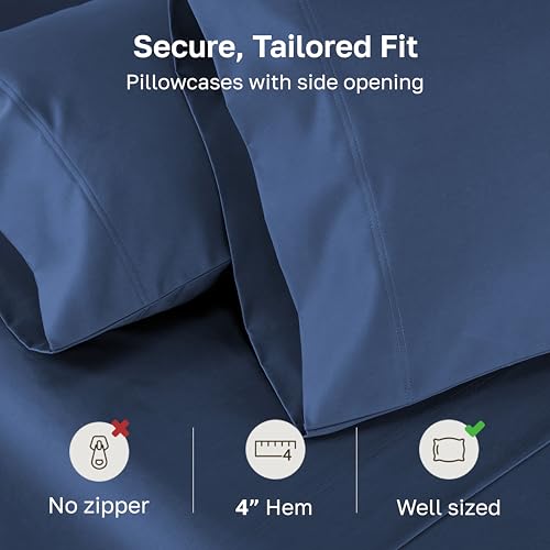 Image of California Design Den 800 Thread Count 2-Pack Pillowcases Queen Size | Soft & Thick 100% Cotton Sateen Backed by GH Seal, Classic Side Opening 4 inch Hem, Fits Standard & Queen Pillows - Classic Blue