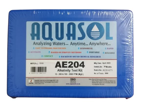 Aqausols AE204 Alkalinity Test Kit, 300 Tests, 10-200 & 100-2000 PPM Range, Portable Water Analysis Kit
