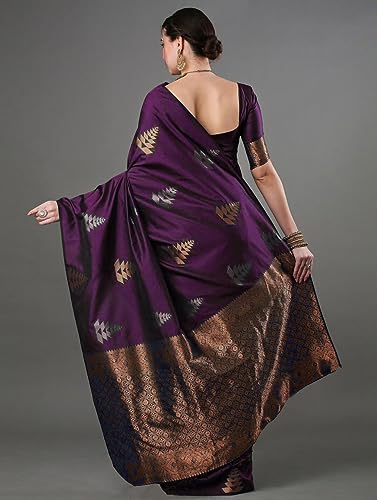 Image of Flosive Women's Dark Color Kanjivaram Silk Saree With Weaving Work