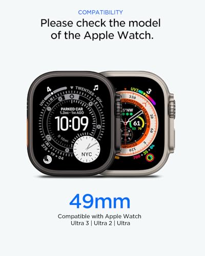 Image of Spigen for Apple Watch Ultra 3 /2 /1 Case, Rugged Armor Cover with Touch Sensitive Tempered Glass Screen Protector Durable Protective TPU Flexible Shock Proof Military Grade Bumper - Matte Black