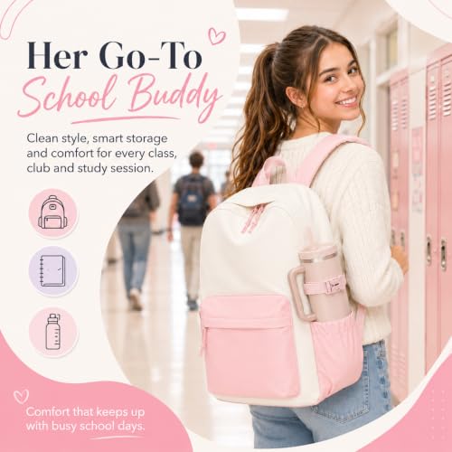 Image of LOIDOU Backpack for Girls School Backpacks Bookbags for Elementary Middle School Women Laptop Backpacks (Pink White-, L-17)
