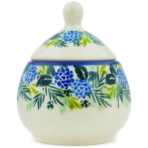 Authentic Polish Pottery Sugar Bowl 6 oz in Thistle Design Handmade in Boles?awiec Poland + Certificate of Authenticity