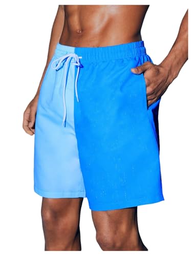 WDIRARA Men's Color Block Swim Trunks Drawstring Waist Beach Shorts with Pockets