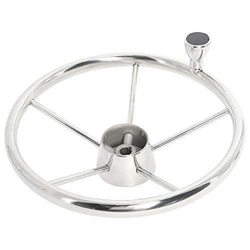 Yaegarden Stainless Steel Boat Steering Wheel, 5 Spoke Marine Steering Wheel, 11\" Dia, Destroyer Style Marine Wheel with M Size Knob & Black Cap(9108SF1)