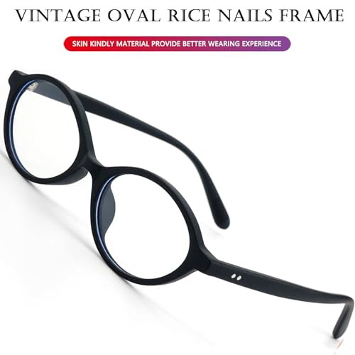 Image of AIEYEZO Small Oval Blue Light Glasses for Women Fashion Retro TR90 Oval Frames Computer Screen Glasses (Matte Black)