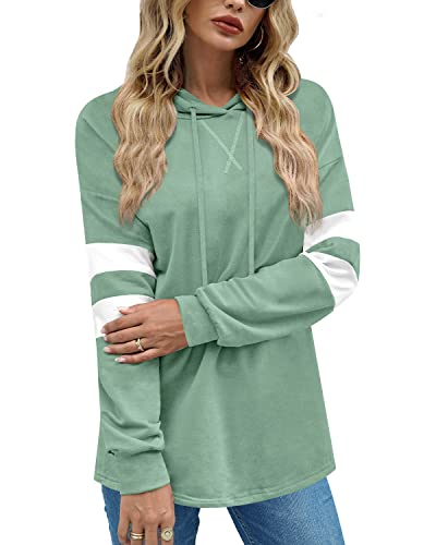 BesserBay Sweat à capuche avec cordon de serrage pour femme - Manches longues - T-shirt à capuche - Décontracté - Élégant - Bloc de couleurs - Haut S-XXL, Vert blanc., S Cover