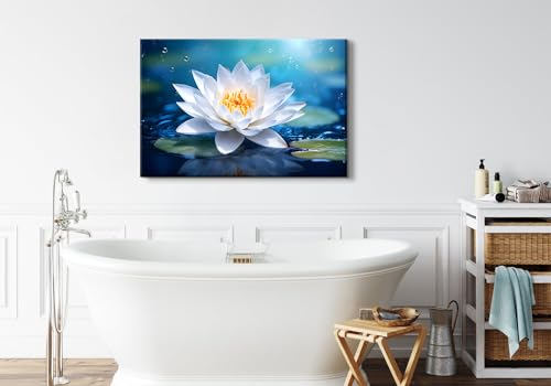 Image of Lotus Wall Art Zen Decor Bloom Lotus Flower in Water Landscape Pictures Yoga Spa Meditation Room Decorations Spiritual Canvas Painting White Floral Poster Prints Large Artwork for Living Room 24x36 inch