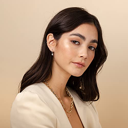 Pavoi 21A-E15V2-W 14K White Gold Plated 925 Sterling Silver Post Huggie With Dangle | Small Hoop Earrings With Posts For Women | Trendy Pear Shaped Cubic Zirconia Dangle Hoop Earrings thumb #3