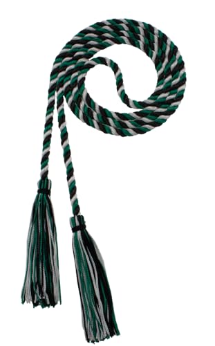 Image of Graduation Honor Cord - Black /DKGREEN /Gray - Every School Color Available - Made in USA