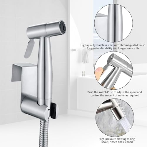 Tragbares Bidet-Sprüh-Set, Edelstahl-Bidet-Handbrause für Bidet-WC-Dusche mit 2-Wege-Duschumsteller, 1,5 m Brauseschlauch und Handbrausehalter
