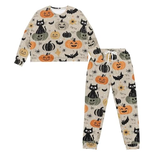 Image of Womens Lounge Set Long Sleeve Soft Pajama Sets | Casual 2 Piece Pj Outfit, Crewneck Sleepwear with Pockets, Adjustable Drawstring, Soft Comfy Fall Pajamas, Plus Size