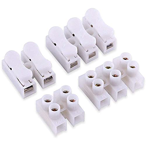 Image of 2 Way + 3 Way Quick Push Type Lock Electric Wire Connectors & Terminal Strip Screw Barrier Block, Insulated Electrical Wire Connector, 20 Pcs Each, Pack of 80 (White)