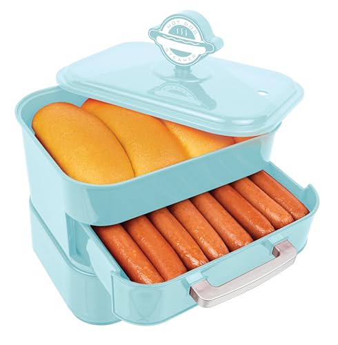 Nostalgia Diner Style Hot Dog Steamer – 8 Hot Dog and 4 Bun Capacity – Perfect for Breakfast Sausages, Brats, Vegetables, or Fish – Aqua