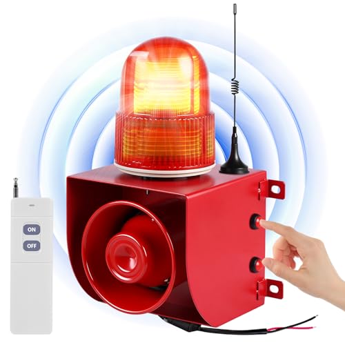 Saladulce Wireless Industrial Siren Alarm 0.311 Mile Outdoor Siren Strobe 120dB Remote Control Sound and Light Alarm IP65 Waterproof Emergency Strobe Warning Light (110V Without Plug)