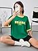 BEAUDRM Women's Contrast Binding T Shirt Letter and Brazil Flag Print Short Sleeve Loose Fit Tee Top Green Small