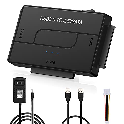 USB to SATA IDE HDD Adapter - USB 3.0 Cable to 2.5" 3.5" SATA IDE Hard Drive Converter for Windows 10/8/ 7/XP, Mac, Internal to External Laptop SSD Reader Kit, File Data Transfer Conversion Cord