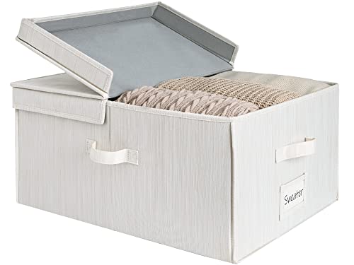 StorageWorks Storage Box with Lid, Foldable Clothes Closet Organizer, Mixing of Beige, White & Ivory, Bamboo Style, Extra Large, 58.7L Huge Capacity