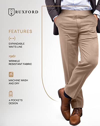 Ruxford Men's Relax Fit Elastic Waist Pants - Adaptive, Casual Twill, 30-43+ inches, Black, Khaki, Navy, Gray3