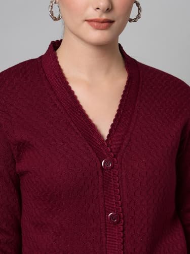 Image of eWools Women's winterwear Woolen V-Neck Solid Sweater Cardigans (Purple, Large)