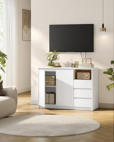 Aparador VASAGLE con 3 cajones y puerta armario blanco nube 103 cm 3