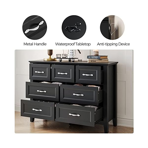 Linsy home 7 drawers dresser for bedroom wood bedroom dresser farmhouse drawer chest 7 chest of drawer tall dresser for closet dressers organizer for living room closet hallway  urban country home decor