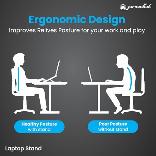 Image of ProDot Multi-Angle Metal Portable Foldable Laptop Stand with 7 Adjustable Height, Anti-Slip Silicone Pads & Overheating Protection, Compatible with 10-15.6 Inch Laptops (Aluminium, Silver)