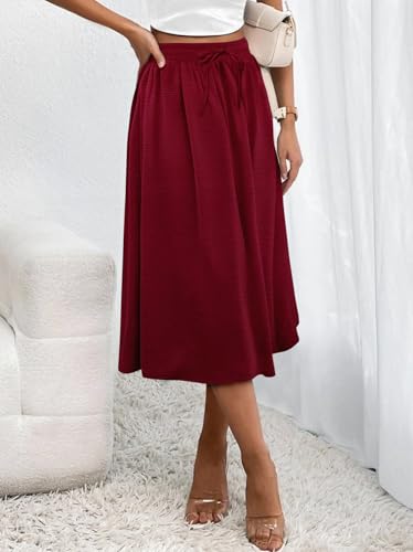 Flowy Skirt Midi Length Elastic High Waist A-Line Skirts with Pockets Bohemia for Women 2025 Trendy(S-3XL) Apricot XXL2