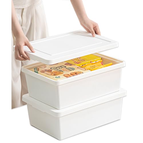 Asndeyu 2er Set 15L Premium Weiße Aufbewahrungsbox mit Deckel, Stapelbar & Mit Tragegriffen, Wasserdicht Feuchtigkeitsbeständig Kunststoffbox für...