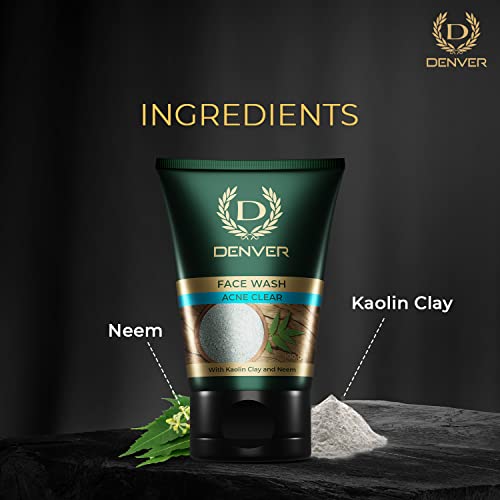 Image of DENVER Oil Clear + Acne Clear Face Wash - 100GM Each (Pack of 2) | Oil Control /Acne Control Cleansing Gel - Remove Acne & Lighten Dark Spots Face Gel for Men