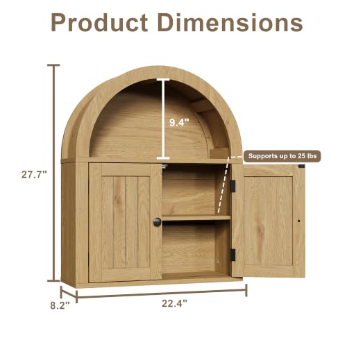 Image of ChooChoo Arched Wall Cabinet, Double Door Medicine Cabinet with Shelf