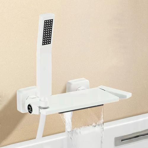 Mitigeur de bain-douche cascade blanche avec pommeau et flexible