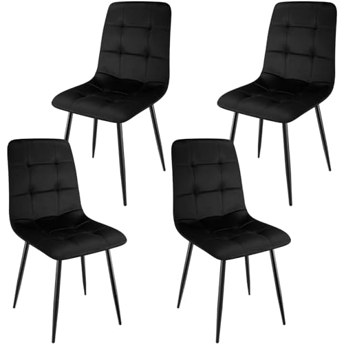 WAFTING Juego de 4 Sillas de Comedor Tapizadas con Respaldo Alto y Diseño de Terciopelo Holandés, Sillas con Base de Metal, para Comedor, Sala de Recepción y Sala de Estar, Negro