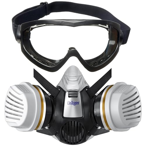 Kit de pintor Dräger X-plore 3300 con filtro combinado A2P3, gafas de seguridad de visión total X-pect 4200, para pintores y barnizadores, protección fiable contra vapores, gases, polvo fino, tamaño L